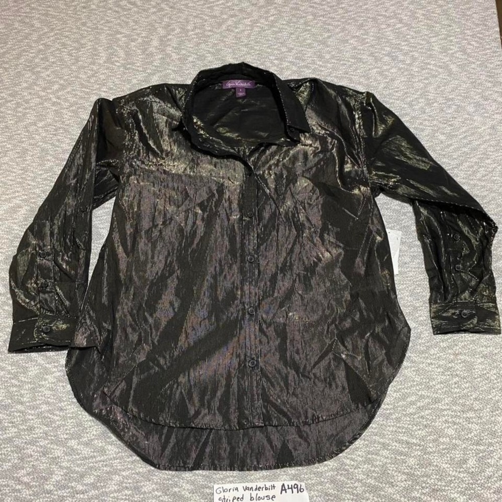 Gloria Vanderbilt black lurex blouse long sleeves women S. Retail $48. SKU-A496